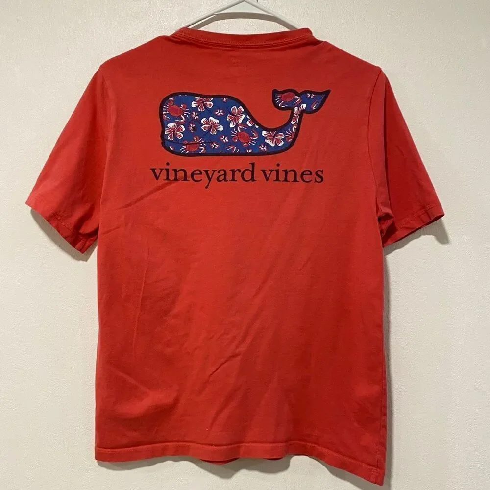 Vineyard Vines Boys Red Whale Logo Pocket Tee Size Large (16) 100% Cotton